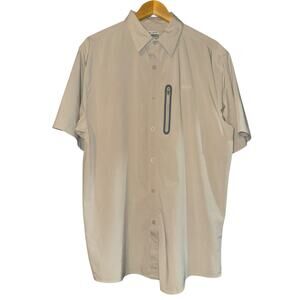 Columbia Button Down Shirt Large Zip Pocket Outdoor Gorpcore Camping Hiking Tan